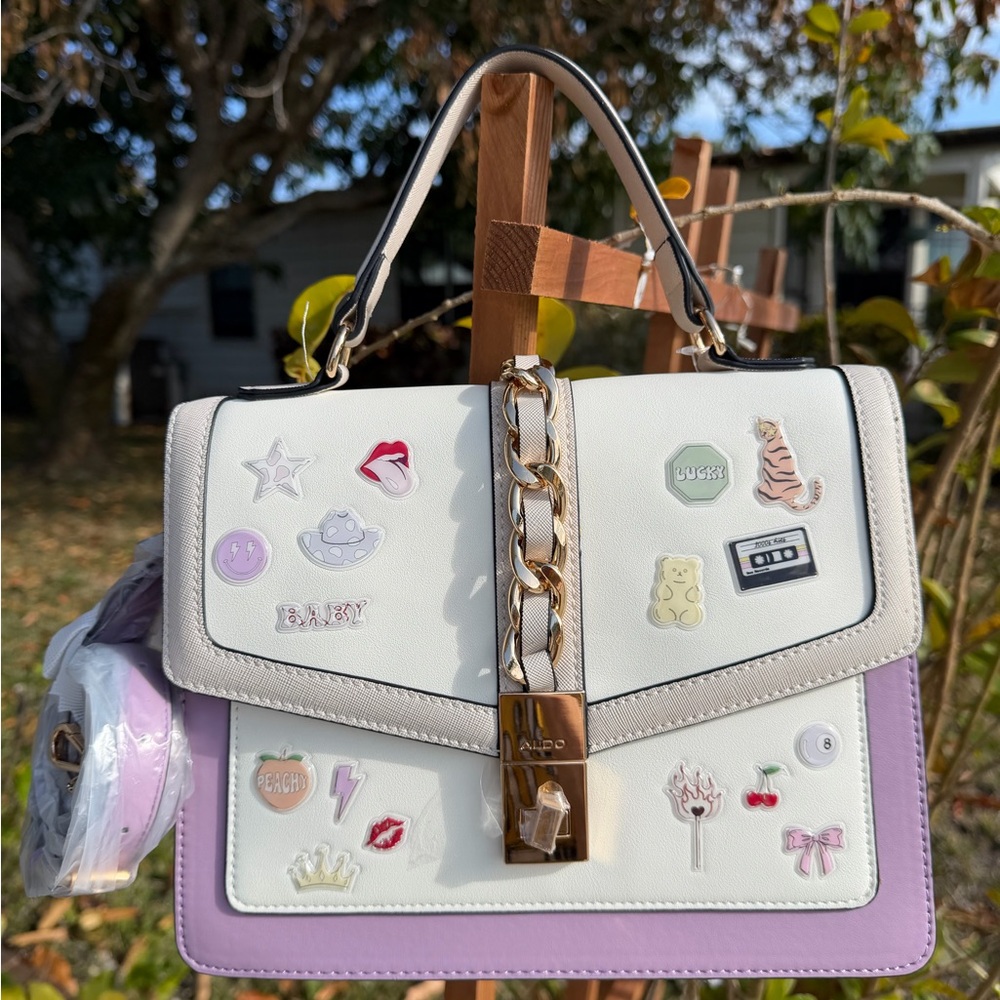 ALDO Cream and Purple Satchel with Gold Accents - Picture 8 of 15